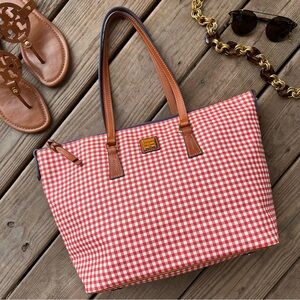 Dooney & Bourke Gingham Top Shopper Tote Shoulder Bag Red White